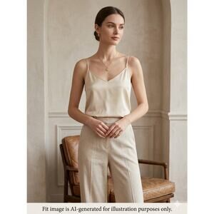 MOTF Silk Camisole Top Champagne V-Neck 100% Mulberry Silk Minimalist Luxe L